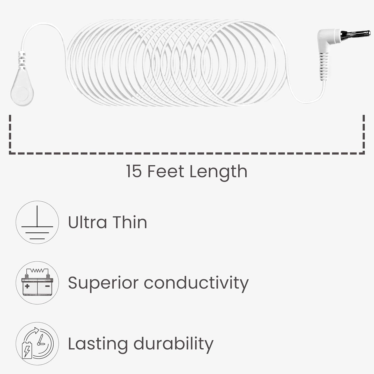 Grounding Wire, Universal Grounding Cable Compatible with Earthing Power Accessories Such as Grounding Sheets, Mats, Pillowcases & More. The Grounding Cord Size is 4.5 Meters. Ultra-Thin.