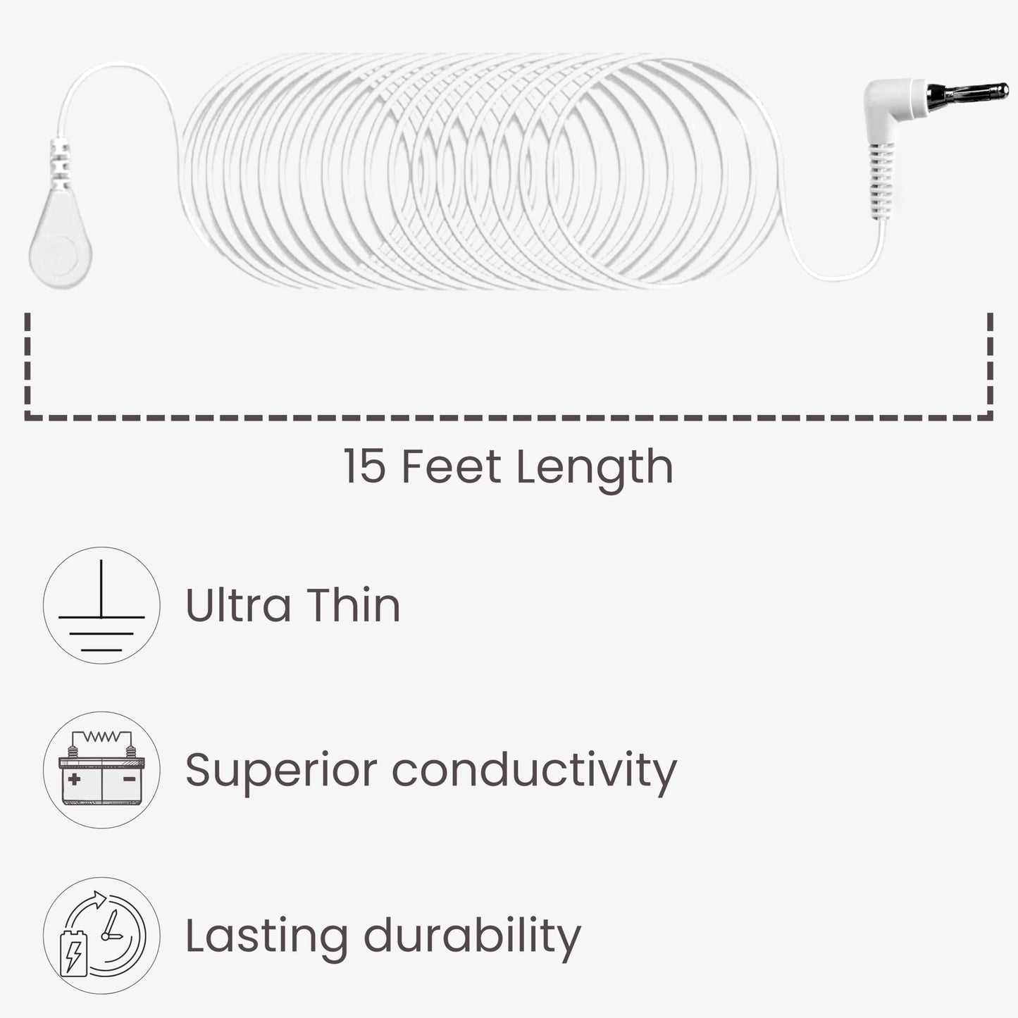 Grounding Cord, Universal Grounding Cable Compatible with Earthing Power Accessories Such as Grounding Sheets, Mats, & More. The Grounding Cord Size is 4.5 METERS. Ultra-Thin.