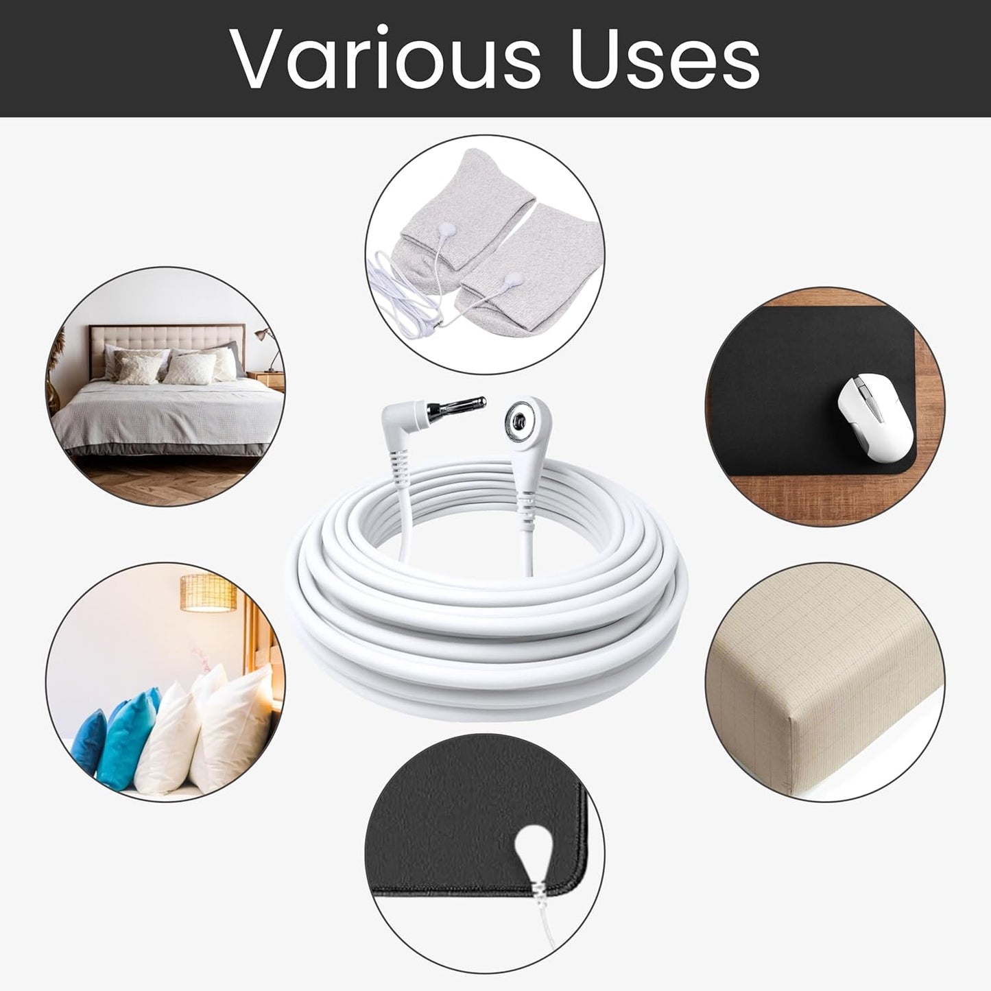 Grounding Wire, Universal Grounding Cable Compatible with Earthing Power Accessories Such as Grounding Sheets, Mats, Pillowcases & More. The Grounding Cord Size is 4.5 Meters. Ultra-Thin.