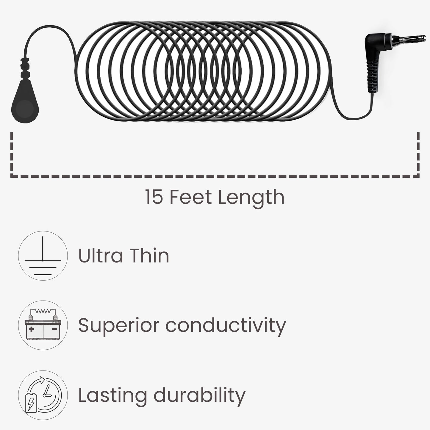 Grounding Cord, Universal Grounding Cable Compatible with Earthing Power Accessories Such as Grounding Sheets, Mats, & More. The Grounding Cord Size is 4.5 METERS. Ultra-Thin.