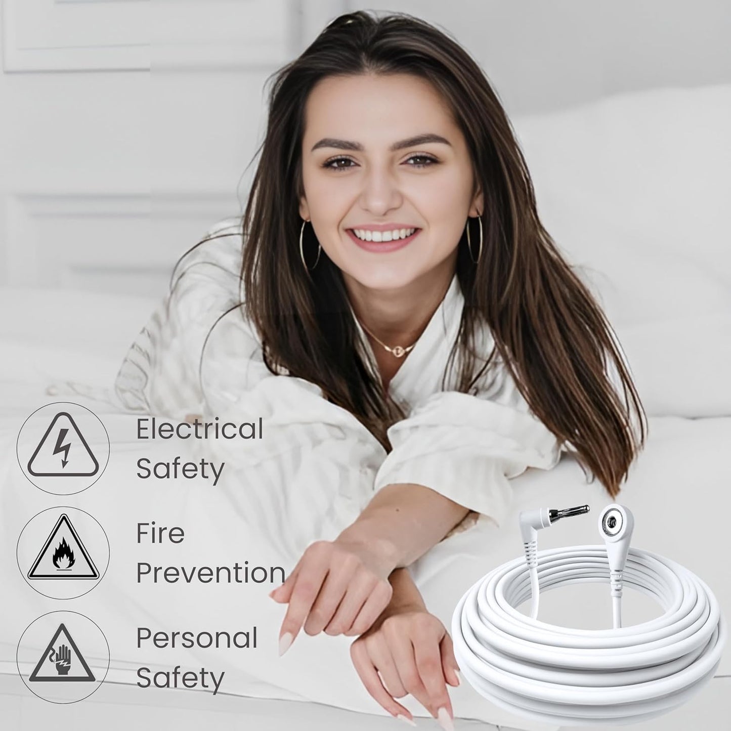 Grounding Wire, Universal Grounding Cable Compatible with Earthing Power Accessories Such as Grounding Sheets, Mats, Pillowcases & More. The Grounding Cord Size is 4.5 Meters. Ultra-Thin.