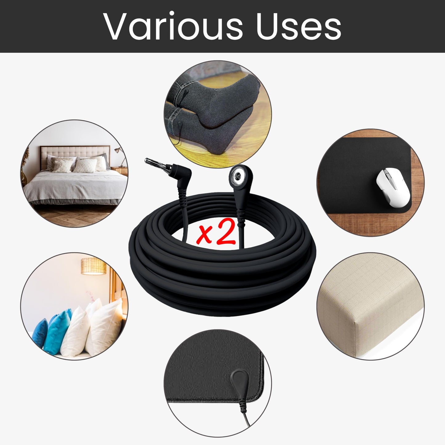 Grounding Cord, Universal Grounding Cable Compatible with Earthing Power Accessories Such as Grounding Sheets, Mats, & More. The Grounding Cord Size is 4.5 METERS. Ultra-Thin.