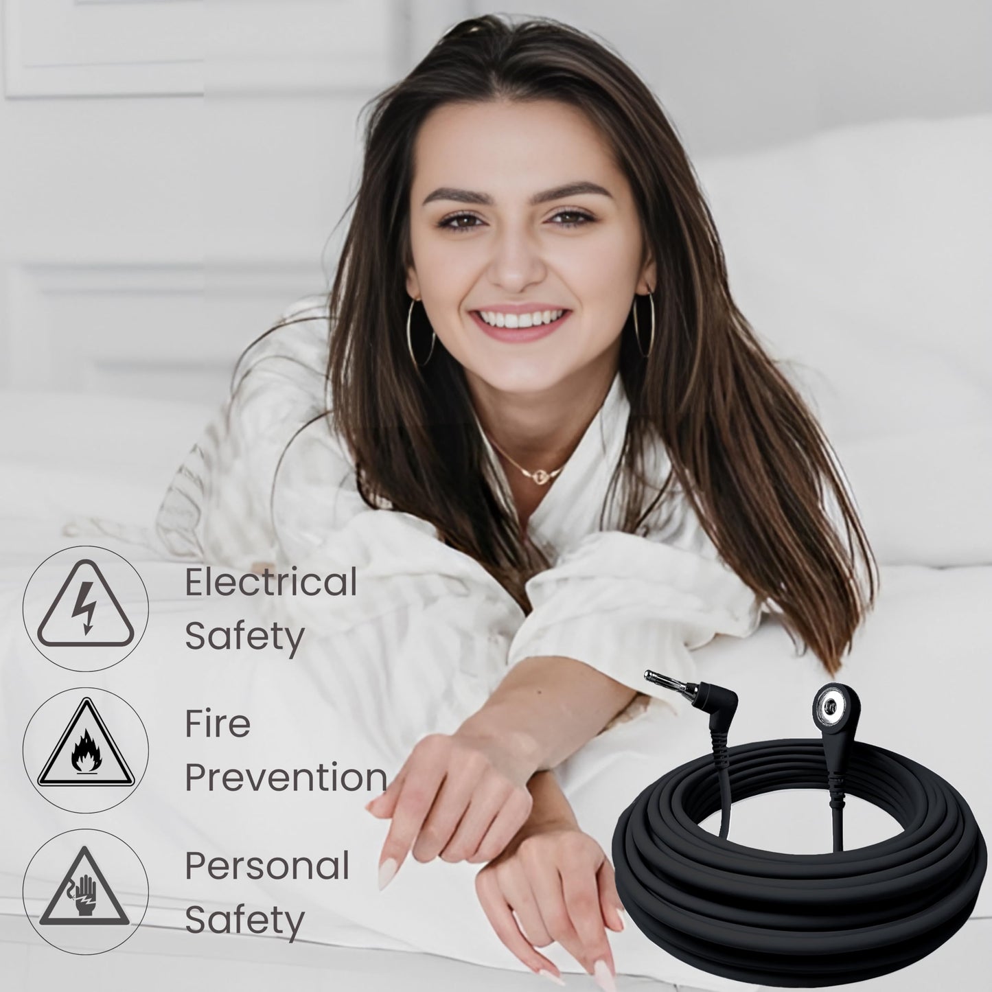 Grounding Cord, Universal Grounding Cable Compatible with Earthing Power Accessories Such as Grounding Sheets, Mats, & More. The Grounding Cord Size is 4.5 METERS. Ultra-Thin.