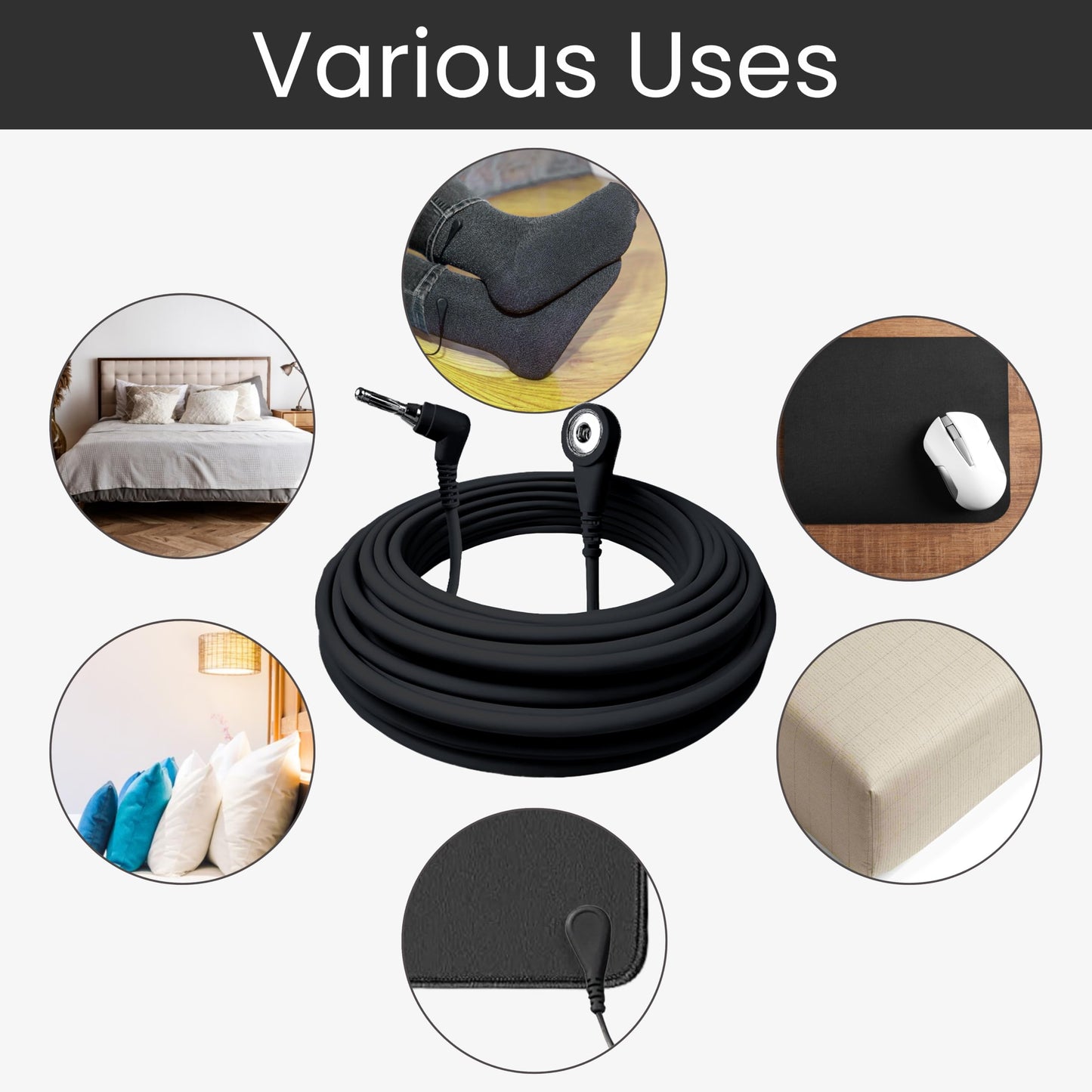 Grounding Cord, Universal Grounding Cable Compatible with Earthing Power Accessories Such as Grounding Sheets, Mats, & More. The Grounding Cord Size is 4.5 METERS. Ultra-Thin.