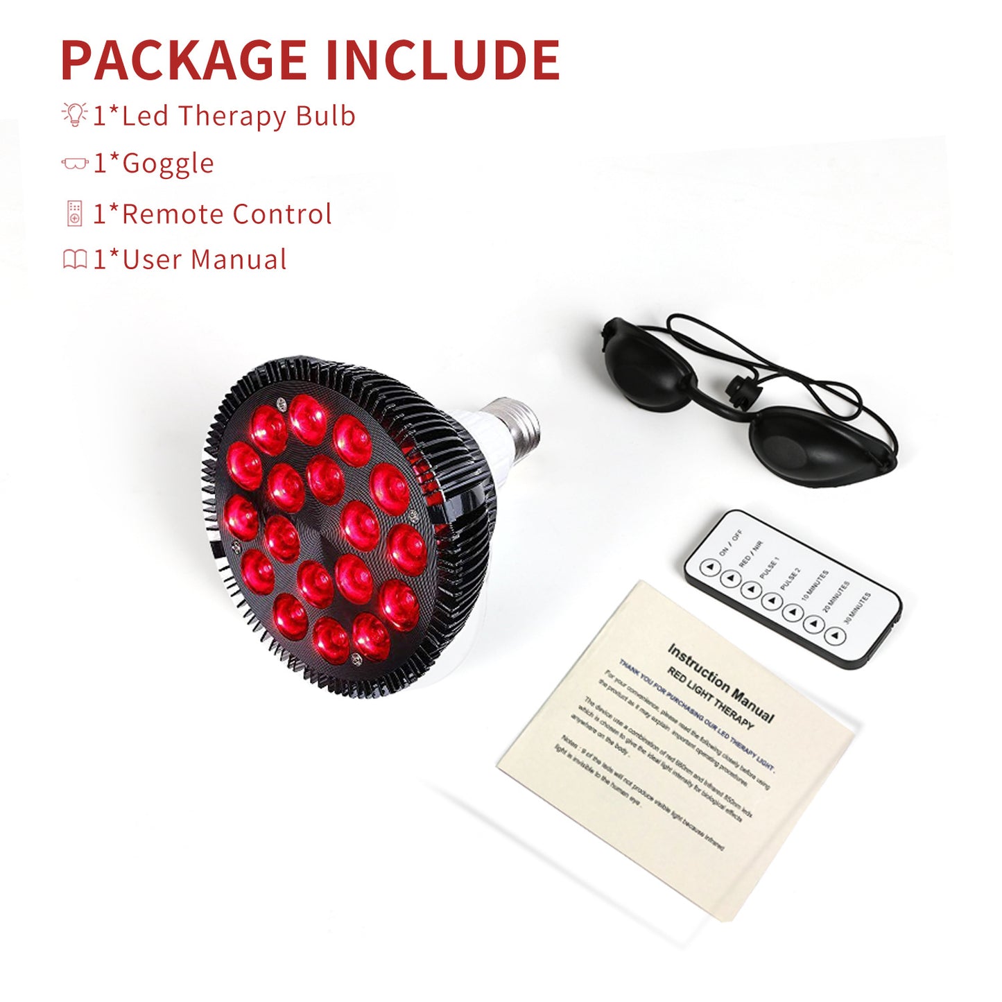 Red Light Therapy Lamp with Lamp Holder, 660nm Red and 850nm Near Infrared Combo Wavelength LED Red Light Bulb.