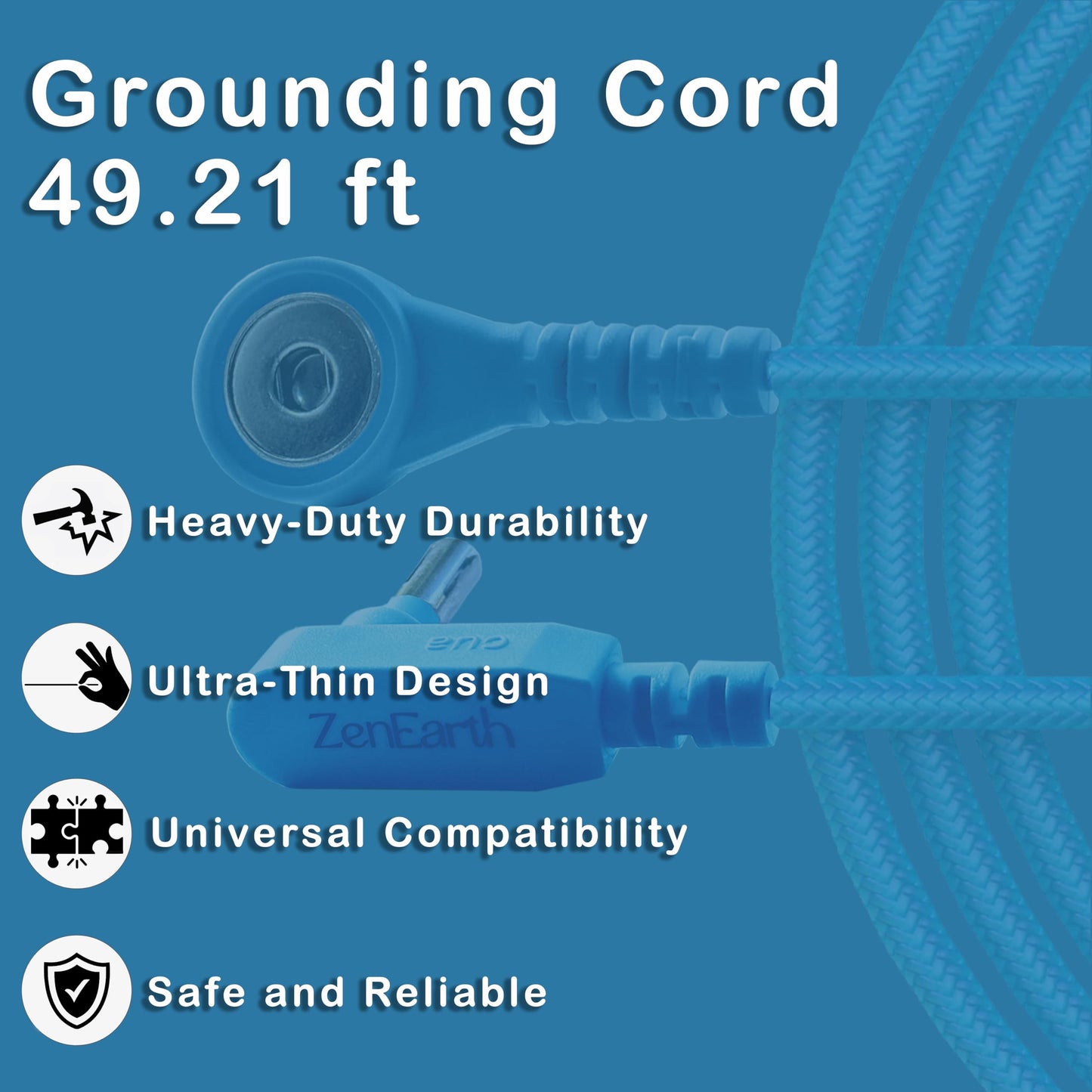 Grounding Cord and Plug Adapter Kit (Blue) — Includes 15ft Heavy-Duty Braided Cable & Safe Outlet Connector
