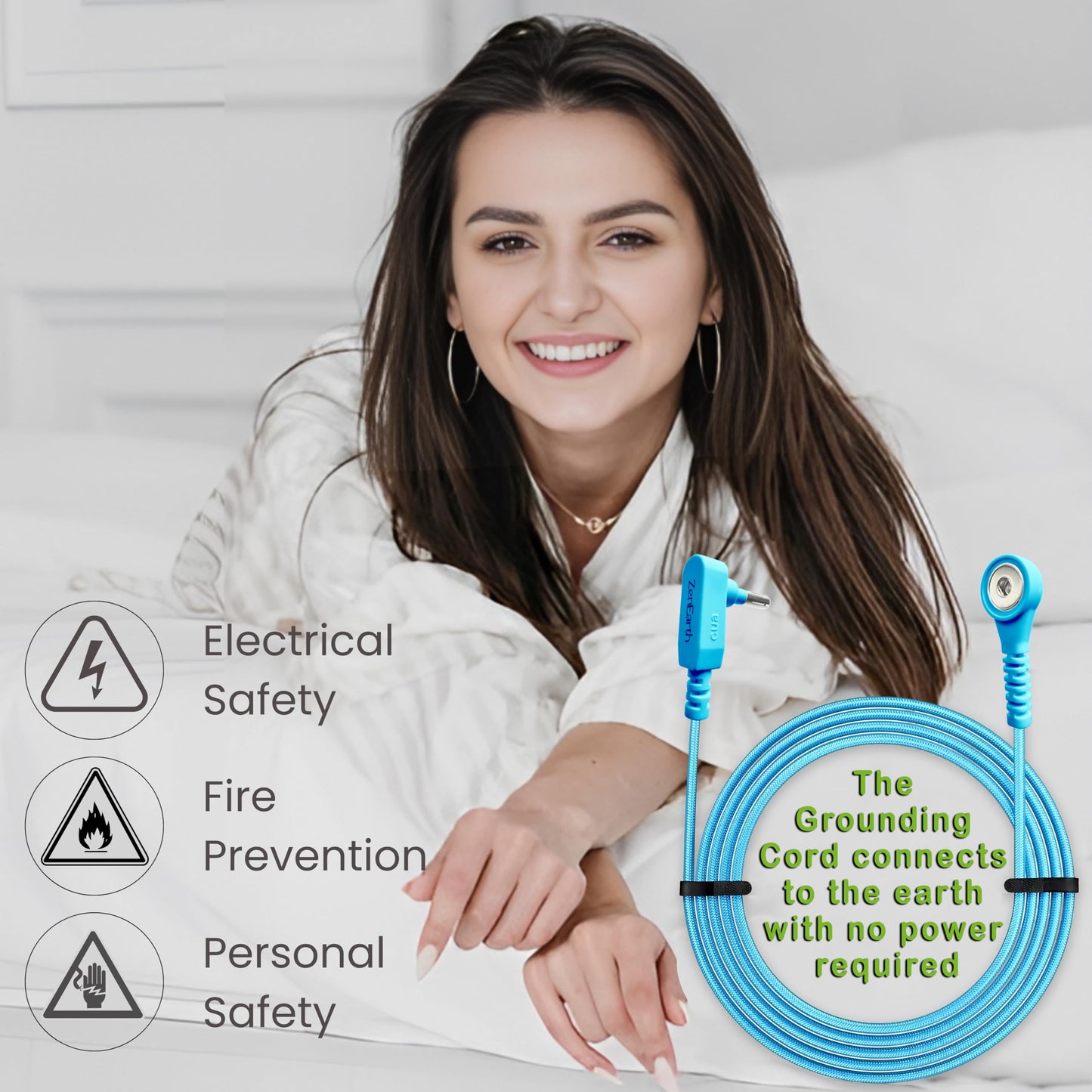 Grounding Cord and Plug Adapter Kit (Blue) — Includes 15ft Heavy-Duty Braided Cable & Safe Outlet Connector