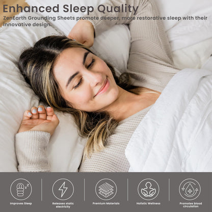 ZenEarth Grounding Sheets, King & Queen Size, 90% Organic Cotton 10% Pure Silver Fiber, Improves Sleep & Wellness, Earthing Grounded Bed Flat Sheets are 2x2.6 Meters, Grounding Cord Included.