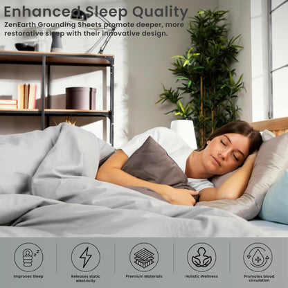 ZenEarth Grounding Sheets, King & Queen Size, 90% Organic Cotton 10% Pure Silver Fiber, Improves Sleep & Wellness, Earthing Grounded Bed Flat Sheets are 2x2.6 Meters, Grounding Cord Included.