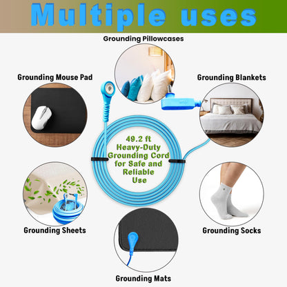 Grounding Cord and Plug Adapter Kit (Blue) — Includes 15ft Heavy-Duty Braided Cable & Safe Outlet Connector