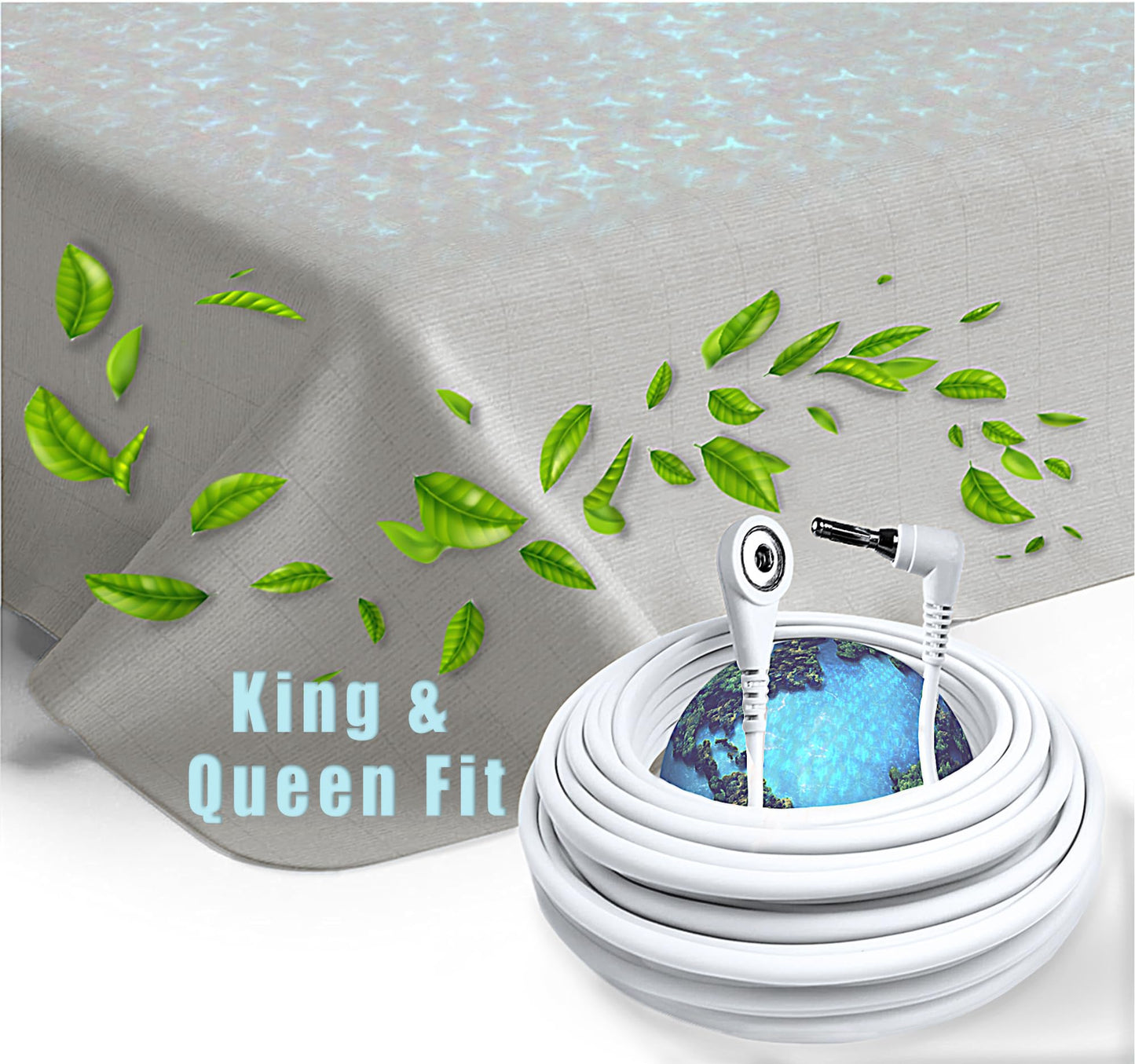 ZenEarth Grounding Sheets, King & Queen Size, 90% Organic Cotton 10% Pure Silver Fiber, Improves Sleep & Wellness, Earthing Grounded Bed Flat Sheets are 2x2.6 Meters, Grounding Cord Included.