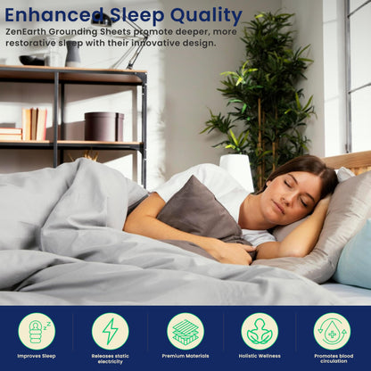 ZenEarth Grounding Sheets, King & Queen Size, 90% Organic Cotton 10% Pure Silver Fiber, Improves Sleep & Wellness, Earthing Grounded Bed Flat Sheets are 2x2.6 Meters, Grounding Cord Included.