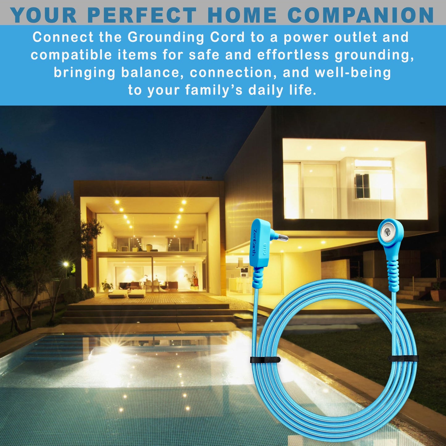 Grounding Cord and Plug Adapter Kit (Blue) — Includes 15ft Heavy-Duty Braided Cable & Safe Outlet Connector