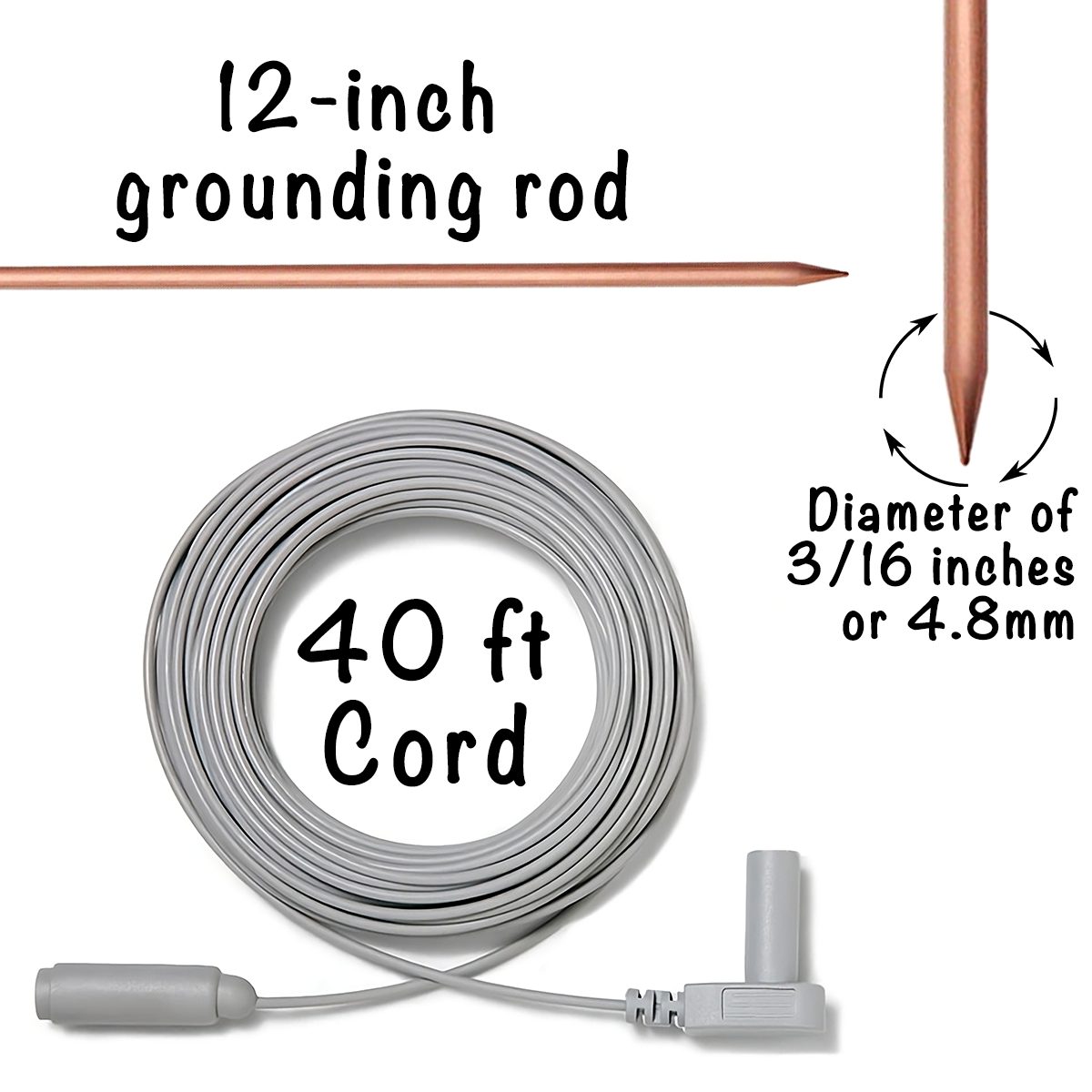 Grounding Rod with 12 Meters Cord - Premium materials | Ideal for Earthing Sheets, Mats, Blankets, and More | Easy Installation for Enhanced Sleep and Energy