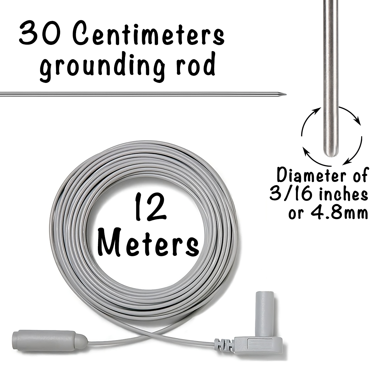 30Cm Grounding Rod with 12 Meters Cord - Ideal for Earthing Sheets, Mats, Blankets, and More | Easy Installation for Enhanced Sleep and Energy