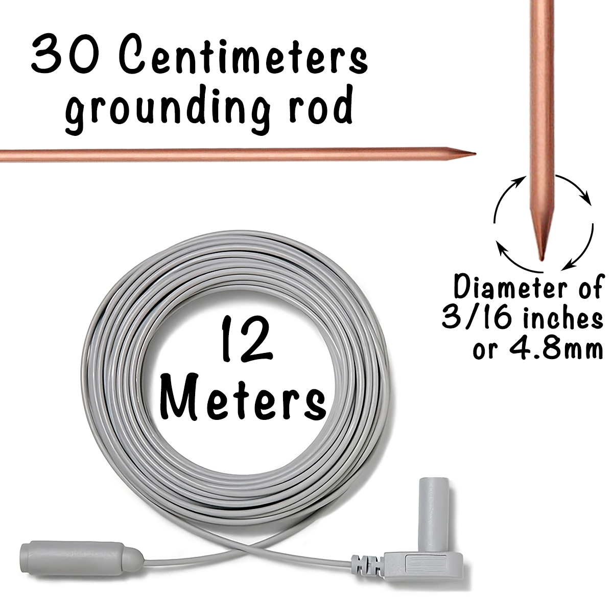 30Cm Grounding Rod with 12 Meters Cord - Ideal for Earthing Sheets, Mats, Blankets, and More | Easy Installation for Enhanced Sleep and Energy