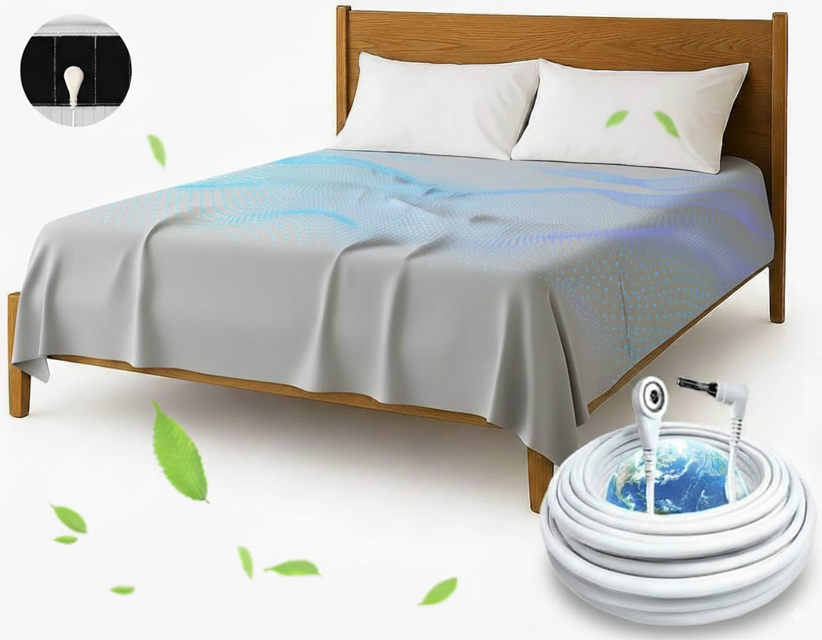 Grounding Sheets, Queen Size, 90% Organic Cotton 10% Pure Silver Fiber, Improves Sleep & Wellness, Earthing Bed Flat Sheets are 2 * 2.6 Meters, Grounding Plug Adapter and Cord Included.