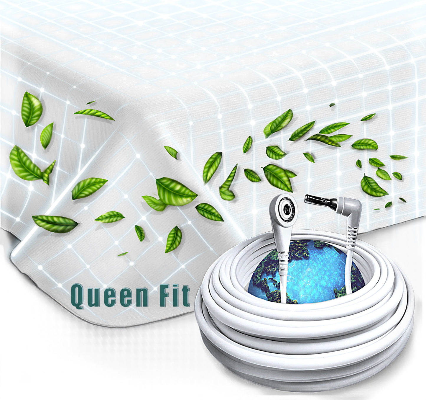 Grounding Sheets, Queen Size, 90% Organic Cotton 10% Pure Silver Fiber, Improves Sleep & Wellness, Earthing Bed Flat Sheets are 2 * 2.6 Meters, Grounding Plug Adapter and Cord Included.