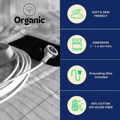 Grounding Sheets, Queen Size, 90% Organic Cotton 10% Pure Silver Fiber, Improves Sleep & Wellness, Earthing Bed Flat Sheets are 2 * 2.6 Meters, Grounding Plug Adapter and Cord Included.