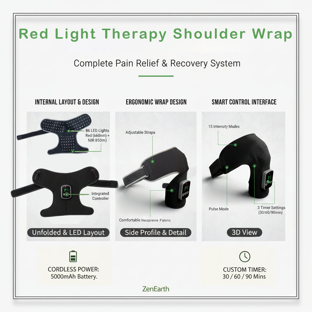 ( Red Light Therapy Shoulder Wrap) | Targeted Pain Relief & Muscle Recovery. Cordless.