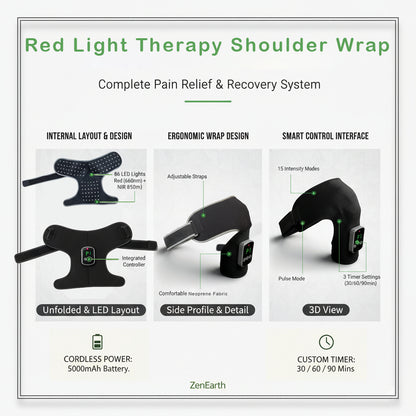 ( Red Light Therapy Shoulder Wrap) | Targeted Pain Relief & Muscle Recovery. Cordless.